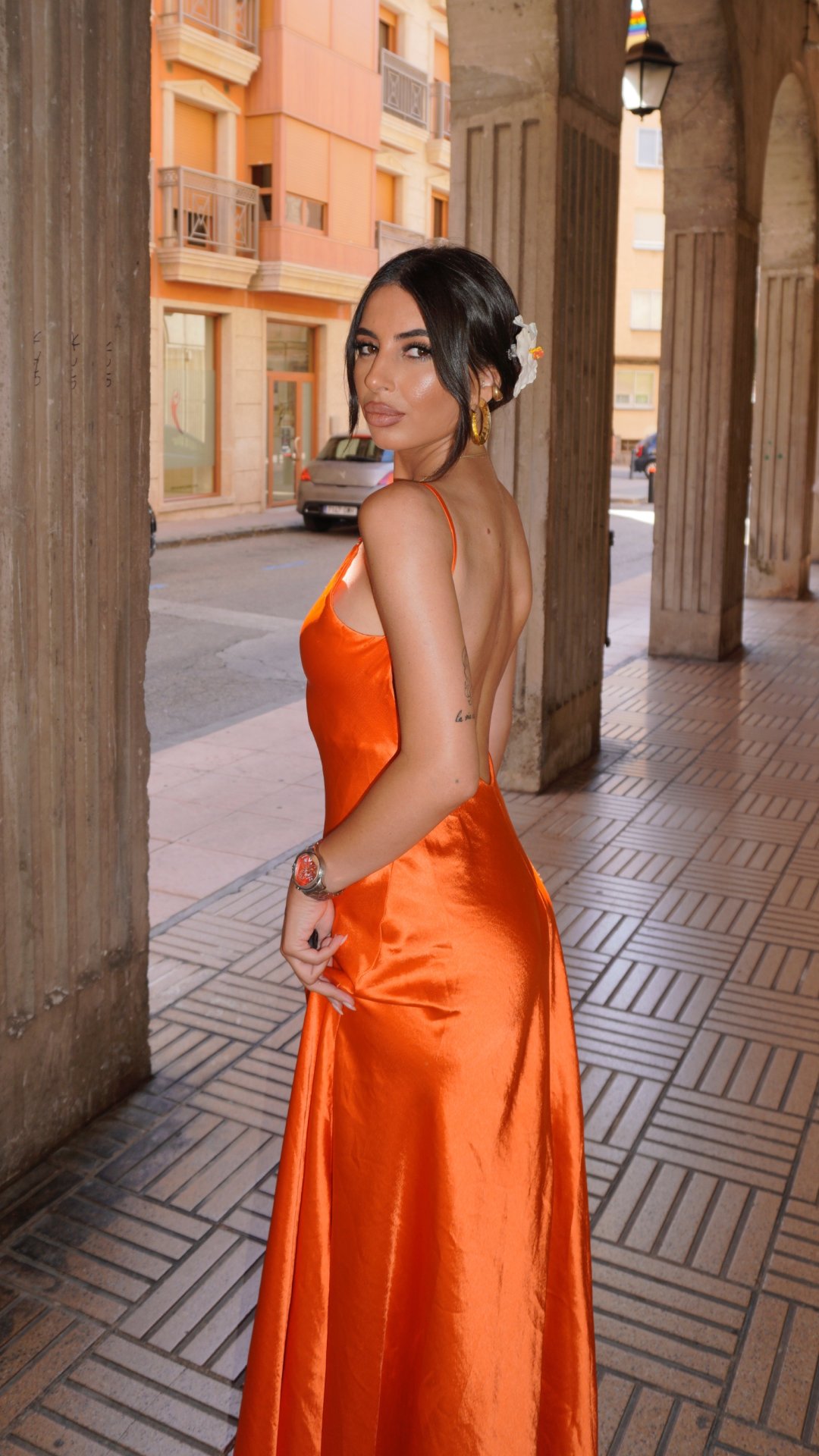 Orange Satin Evening Dress